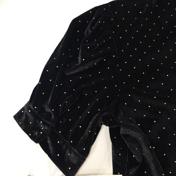 NWT Nanette Lepore Black Velvet Blouse Gold Polka Dots Mockneck Shirt SIZE LARGE - Picture 6 of 16